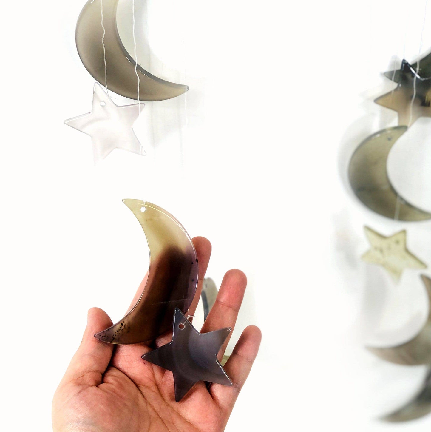 Crystal Agate Moon and Star Wind Chime - 5 Color Options