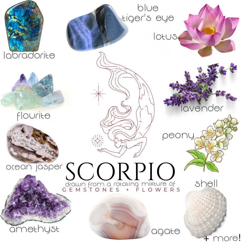 Scorpio Crystal Candle, Zodiac Candle w/ Gemstones + Herbs