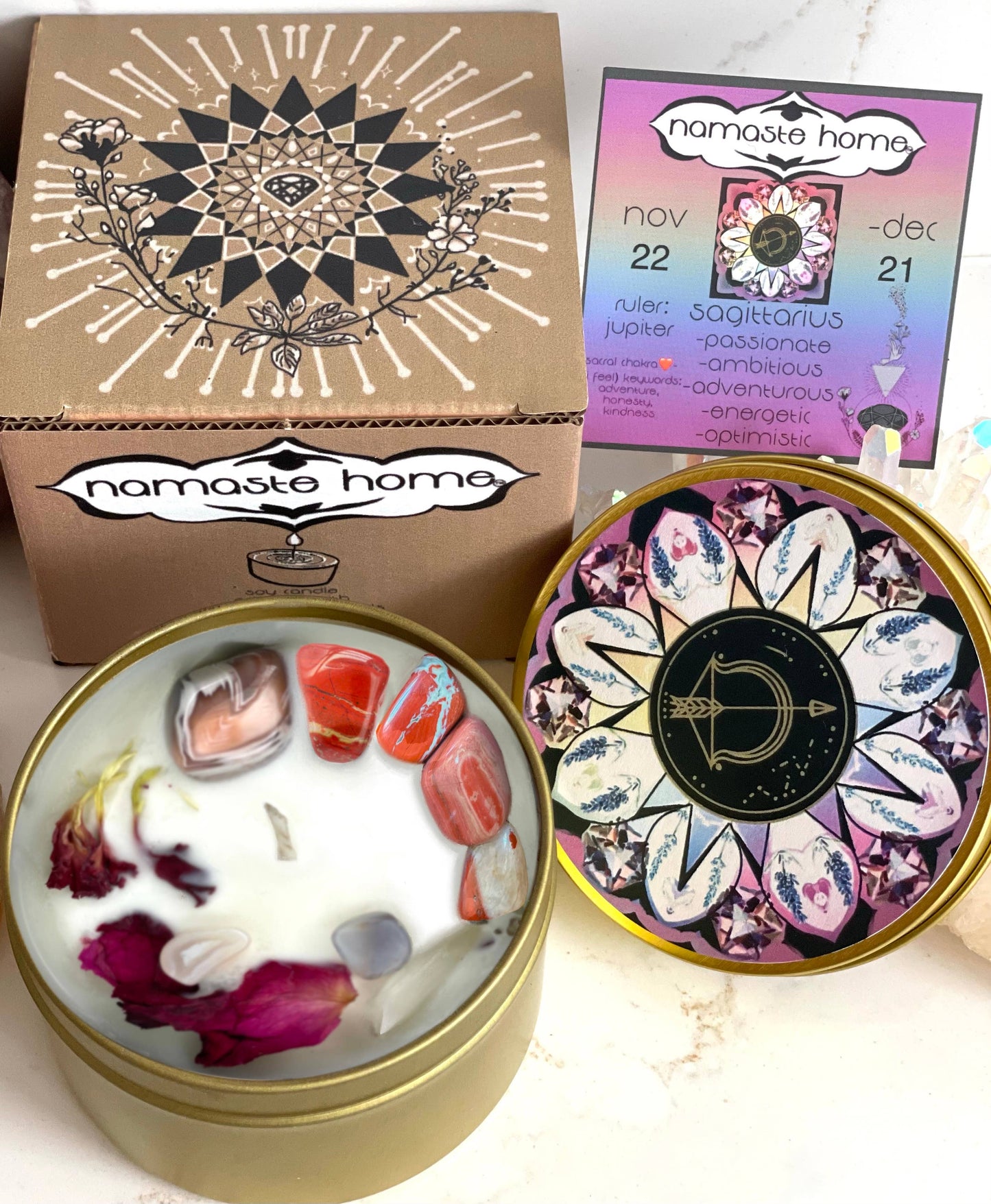Sagittarius Crystal Candle, Zodiac Candle w/ Gemstones