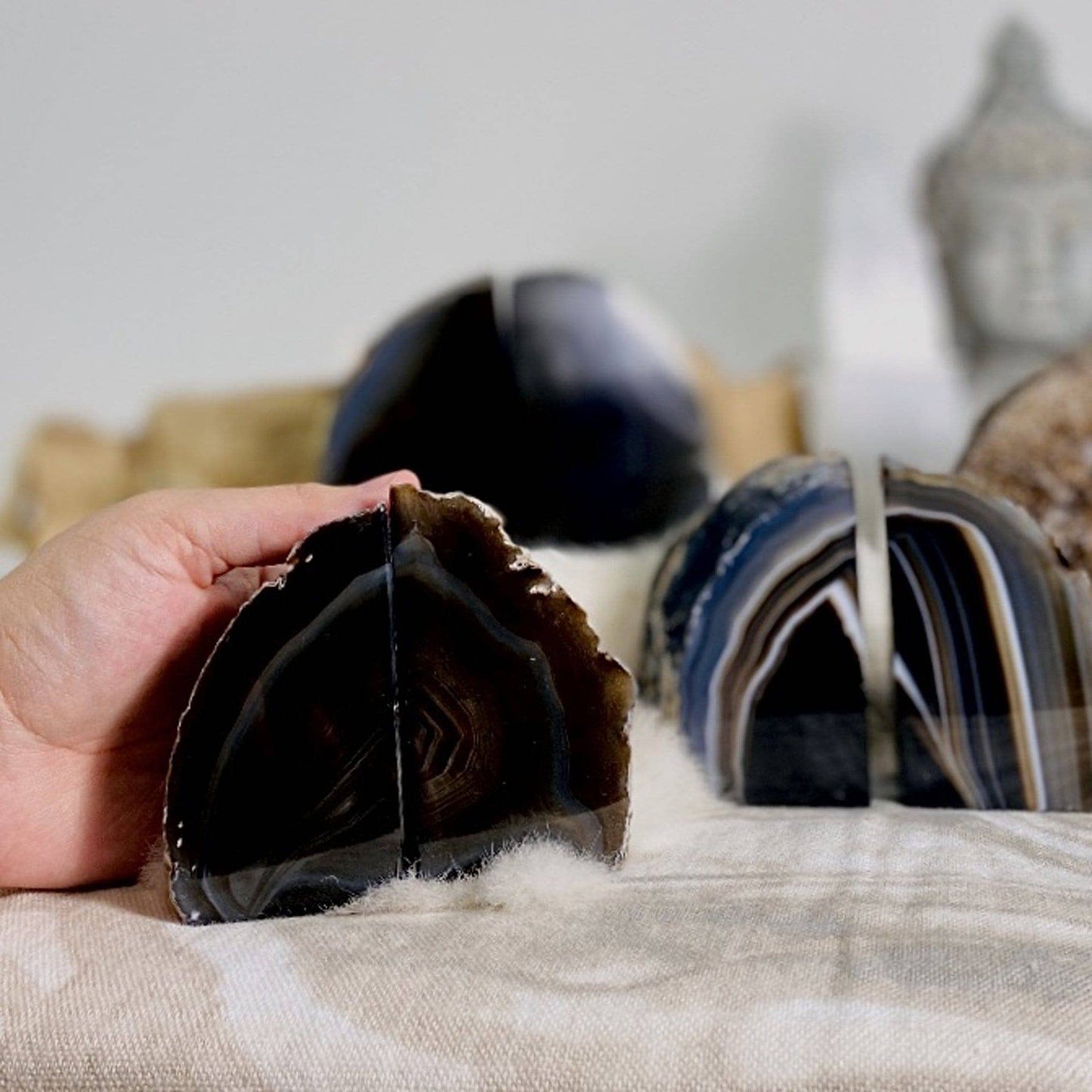 Crystal Black Agate Geode Bookend Pair 1-3 lb Home Decor