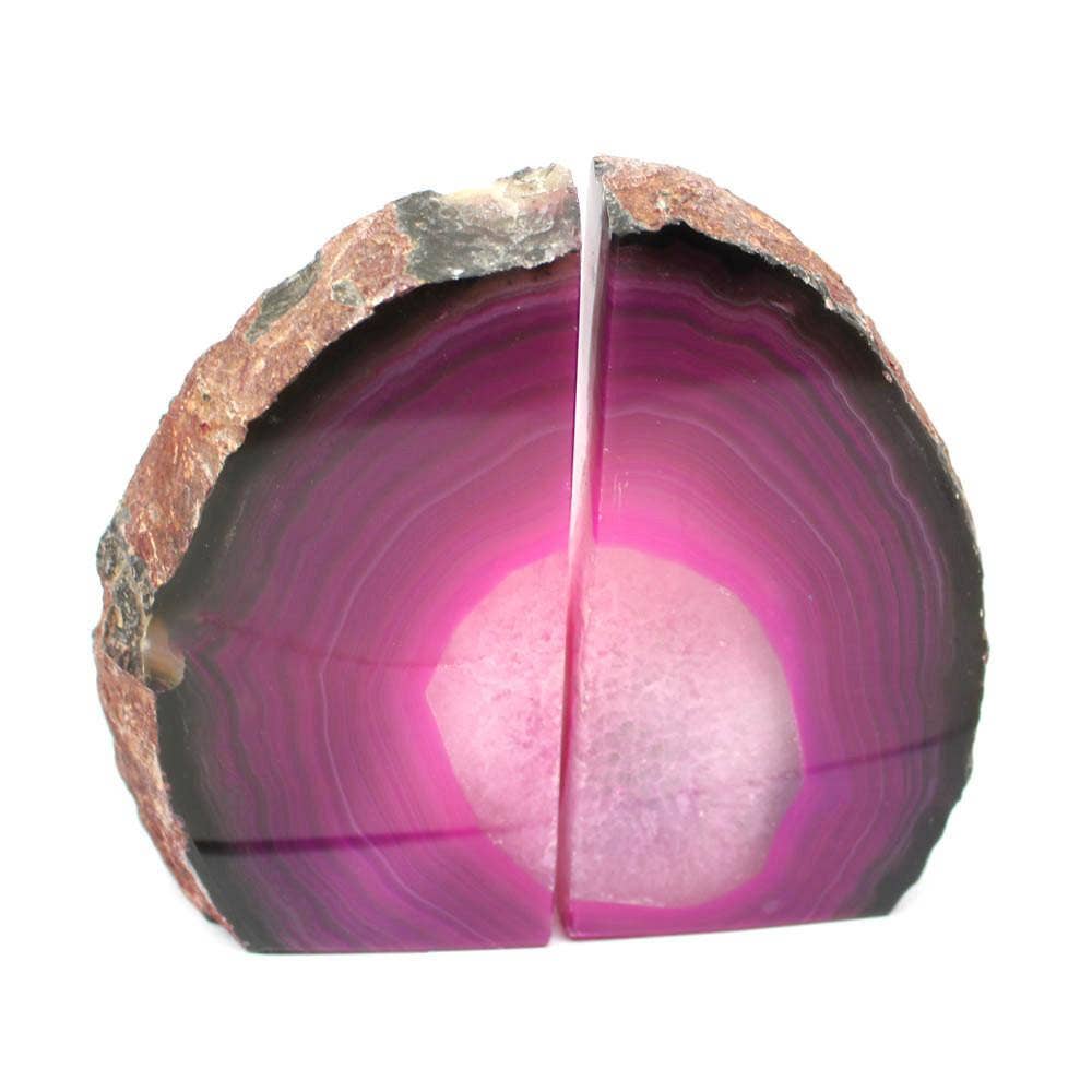 Crystal Pink Agate Geode Bookend Pair