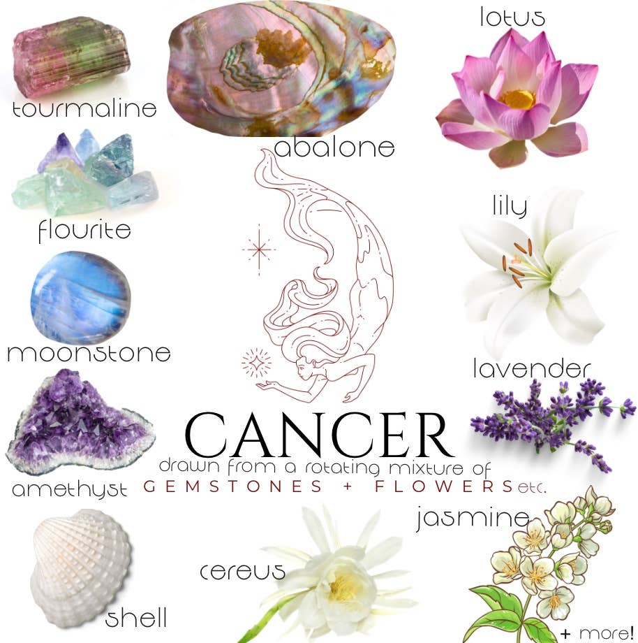 Cancer Crystal Candle, Zodiac Candle w/ Gemstones + Herbs