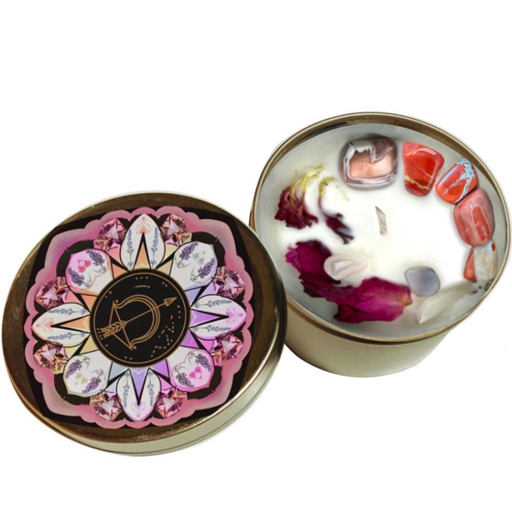 Sagittarius Crystal Candle, Zodiac Candle w/ Gemstones