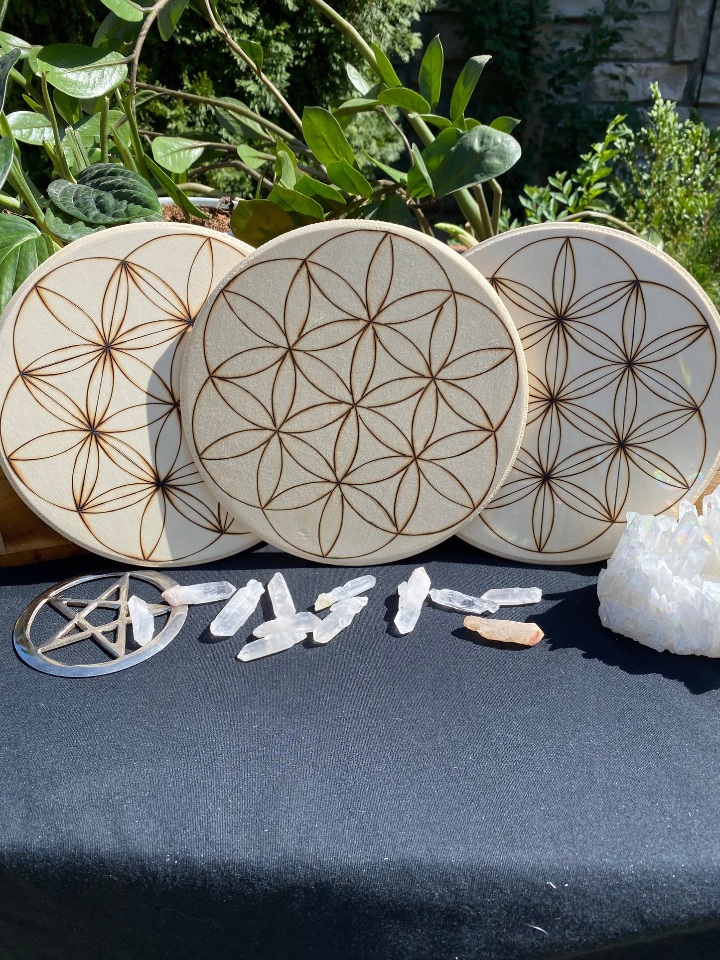 Hand Burned Crystal Grid Collection-Flower of Life variation