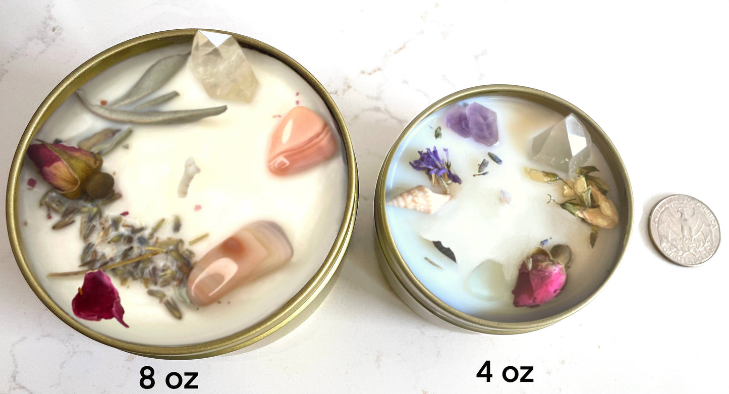 Virgo Crystal Candle, Zodiac Candle w/ Gemstones + Herbs