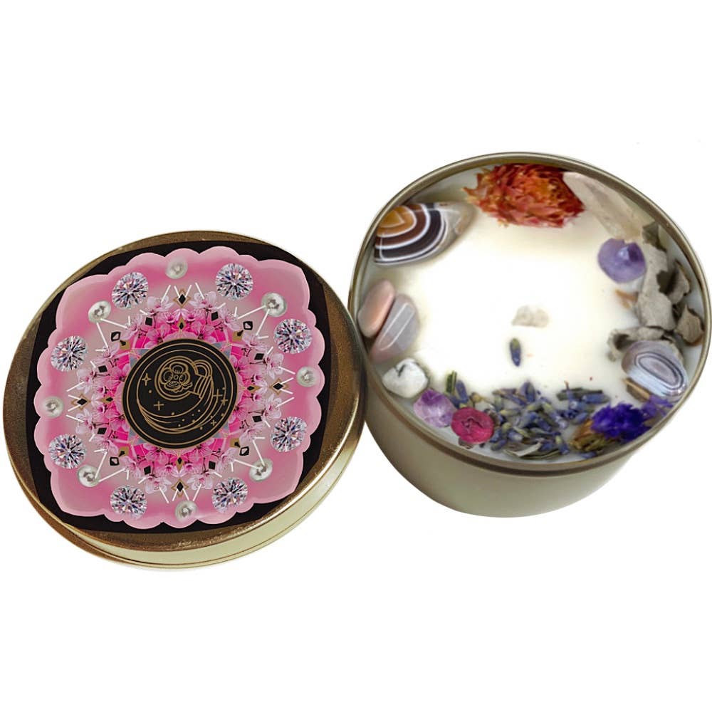 Aquarius Crystal Candle, Zodiac Candle w/ Gemstones + Herbs