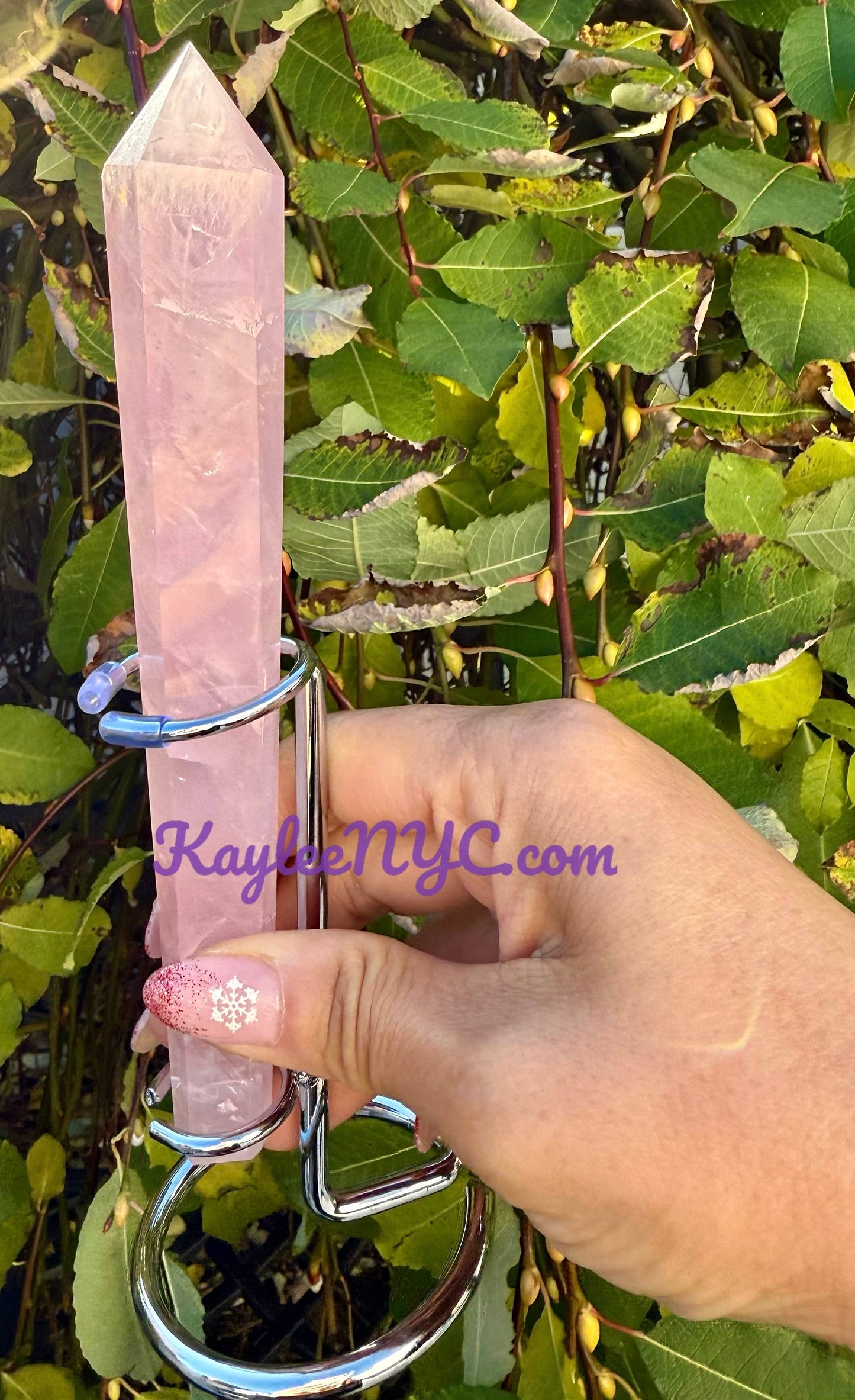 Natural Rose Quartz Scepter w stand