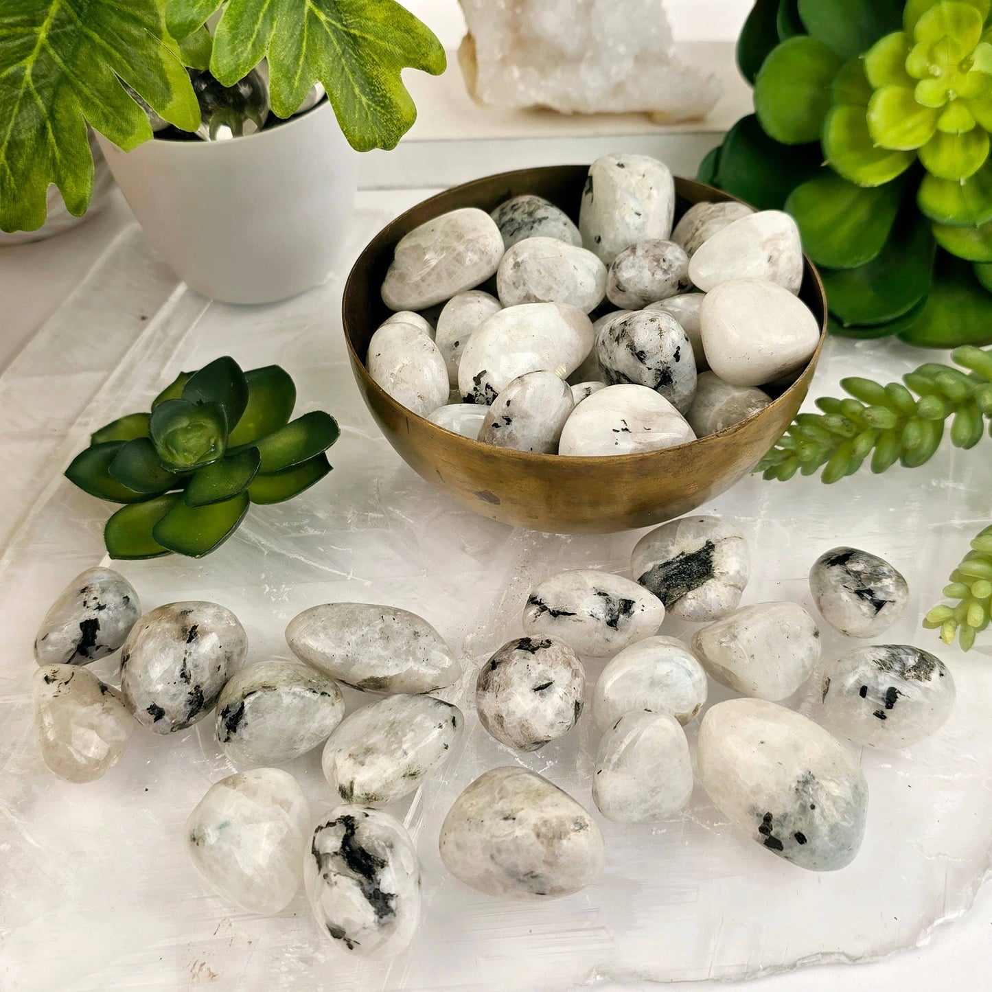 White Moonstone Crystal Tumbled Stones - Medium Size