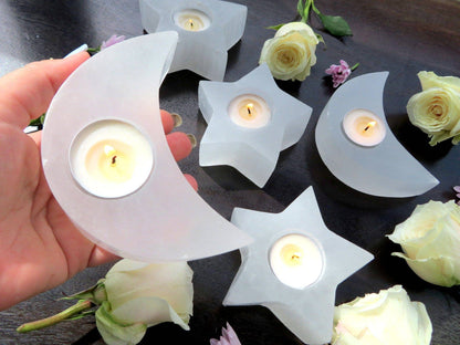 Selenite Moon Shaped Crystal Candle Holders (RK2-36)