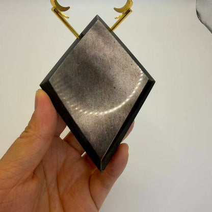 Silver Sheen Obsidian Diamond With Base – 4 Inch