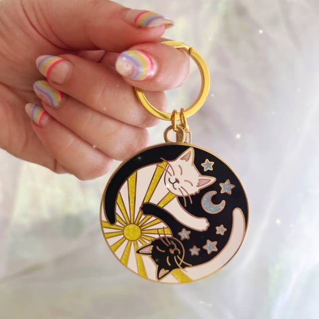 Yin Yang Cats Enamel Keychain - Stocking Stuffer