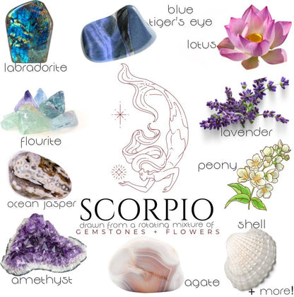 Scorpio Crystal Candle, Zodiac Candle w/ Gemstones + Herbs