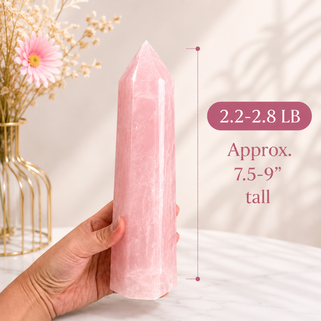 Rose Quartz Tower Point 7.5-9" Tall 2.2-2.8 LB Crystal