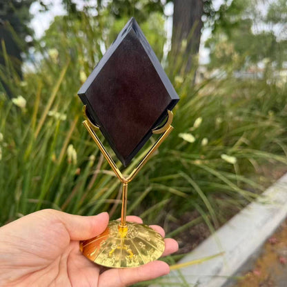 Silver Sheen Obsidian Diamond With Base – 4 Inch