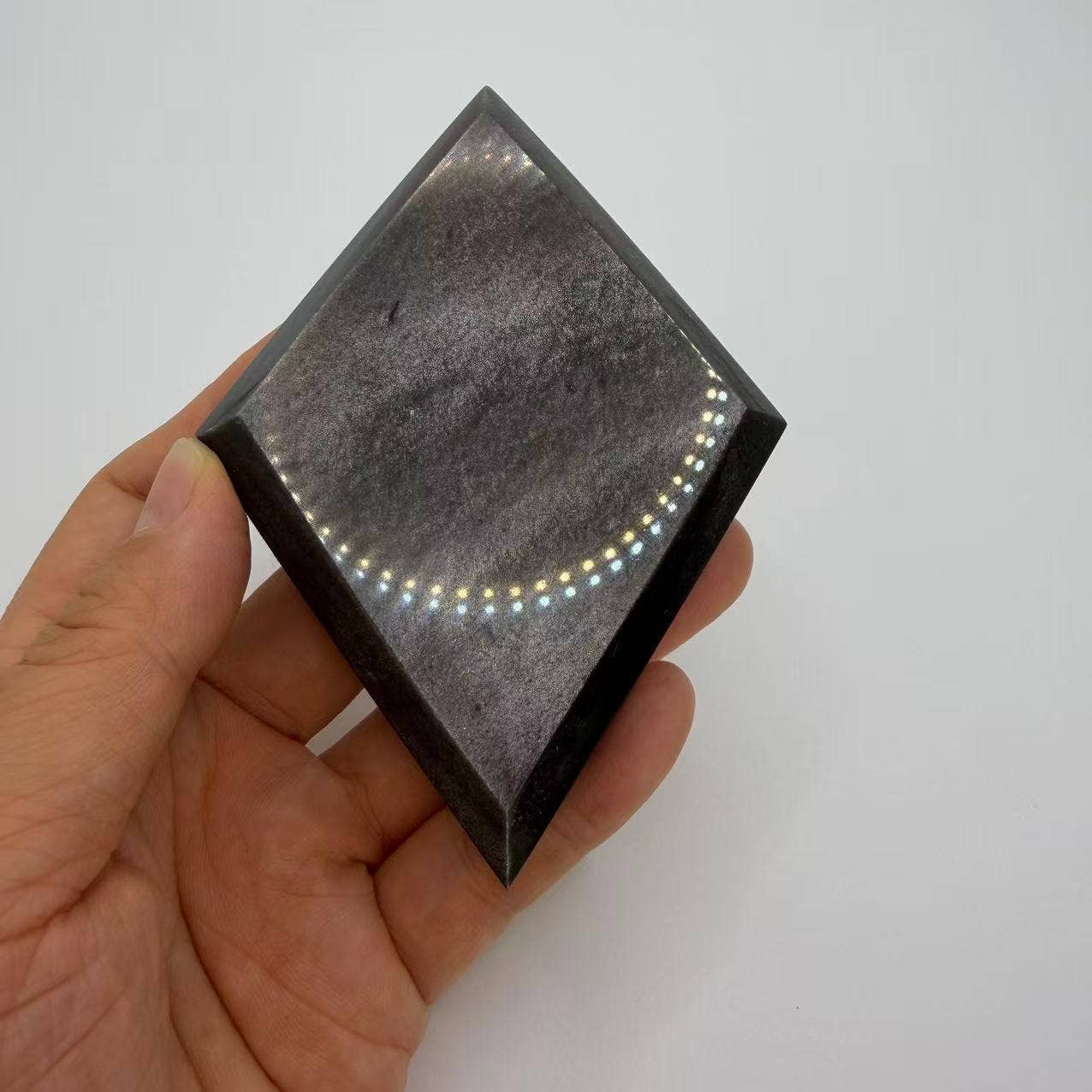 Silver Sheen Obsidian Diamond With Base – 4 Inch