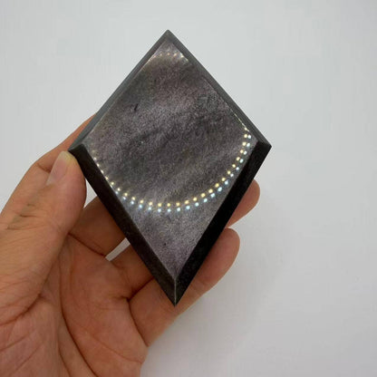 Silver Sheen Obsidian Diamond With Base – 4 Inch