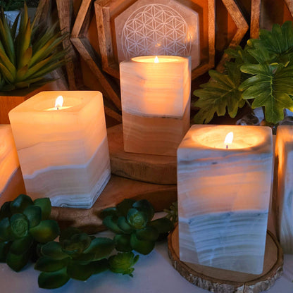 Mexican Onyx Rectangular Crystal Candle Holder