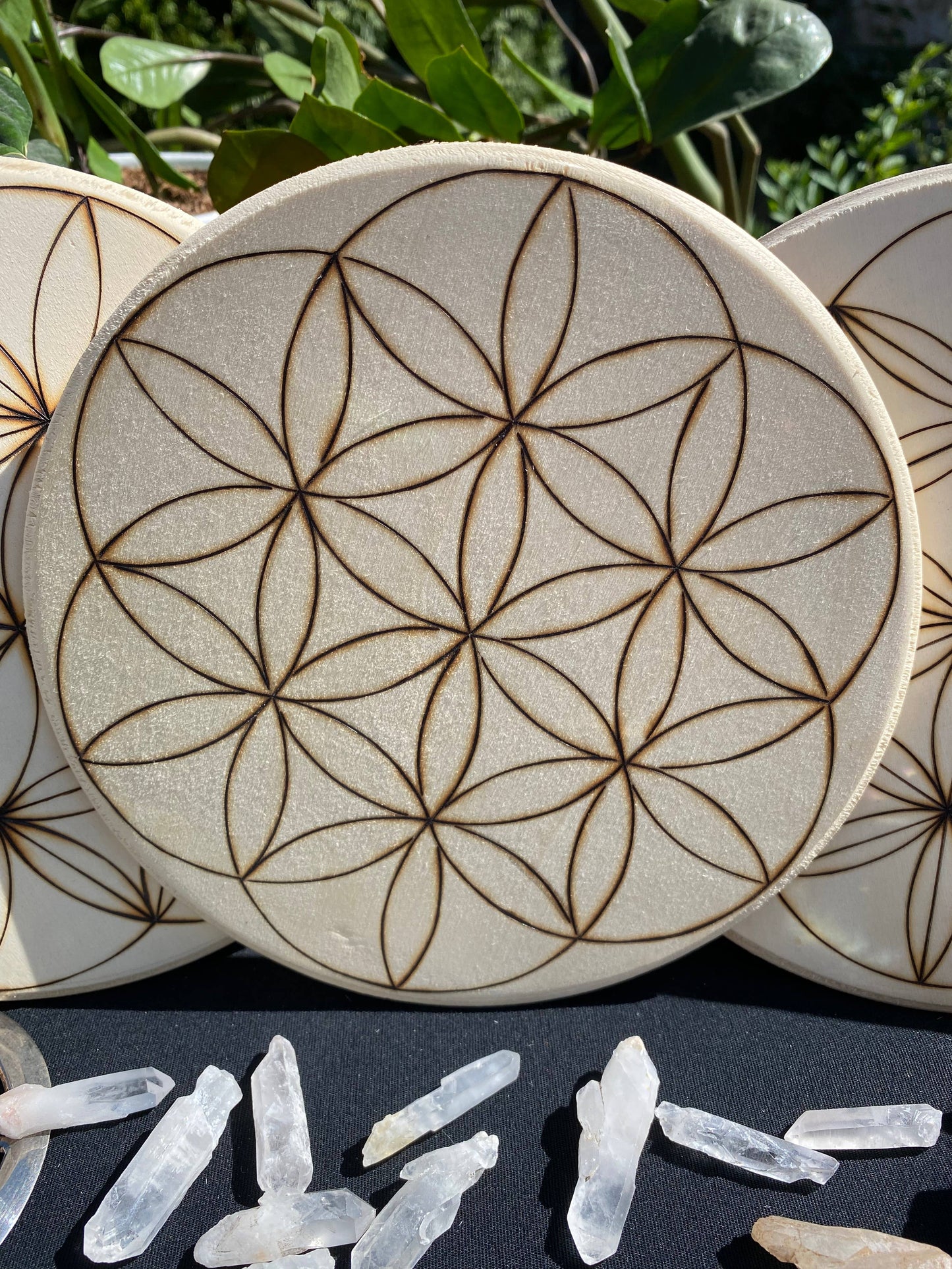 Hand Burned Crystal Grid Collection-Flower of Life variation