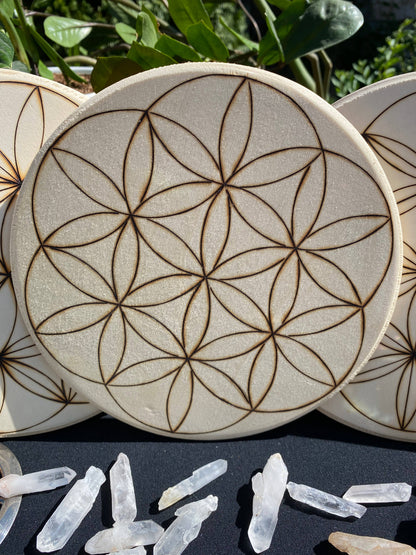 Hand Burned Crystal Grid Collection-Flower of Life variation