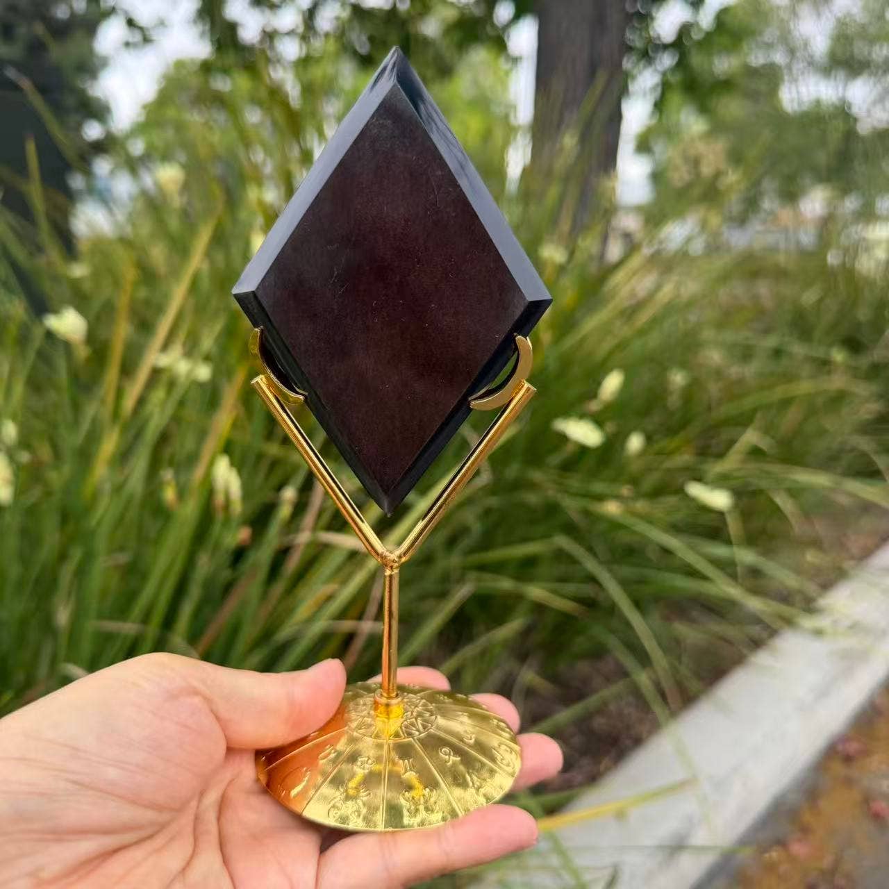 Silver Sheen Obsidian Diamond With Base – 4 Inch
