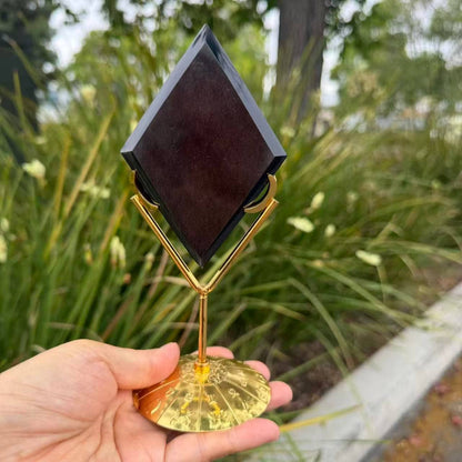 Silver Sheen Obsidian Diamond With Base – 4 Inch