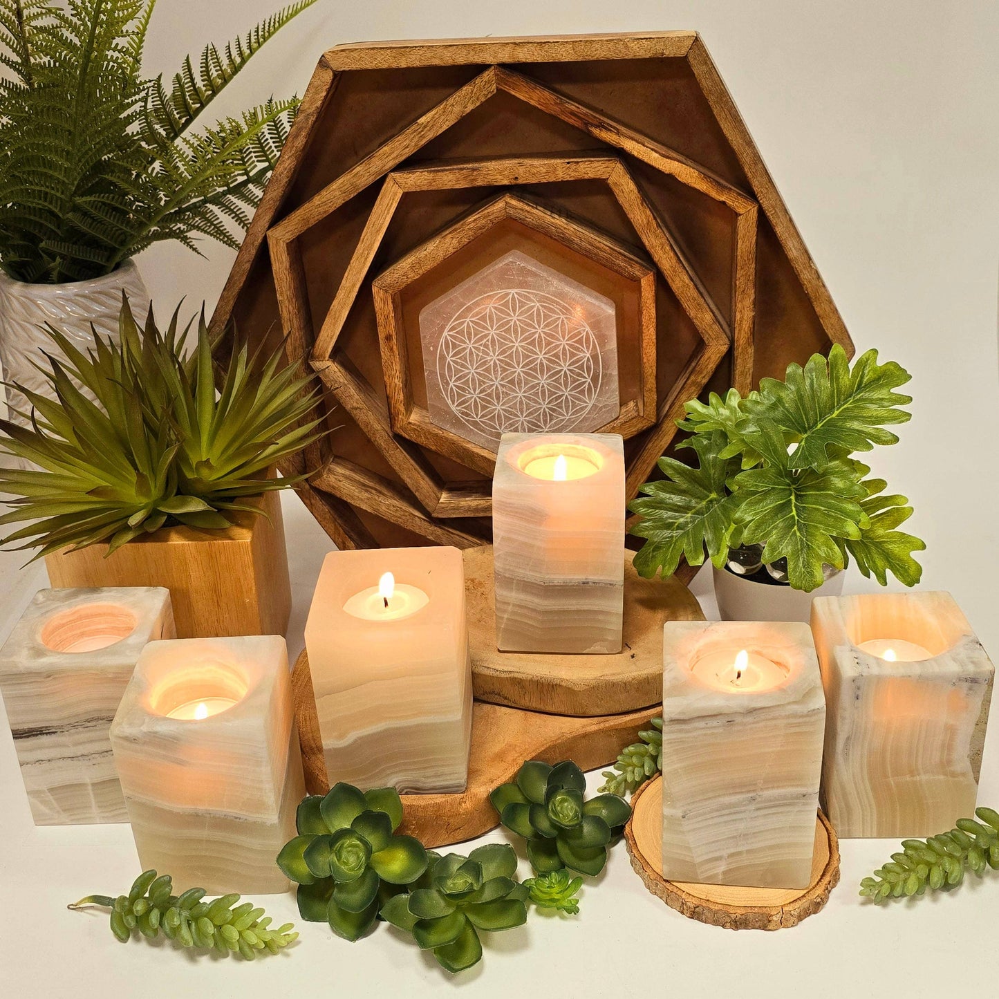 Mexican Onyx Rectangular Crystal Candle Holder