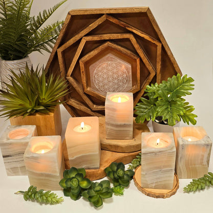 Mexican Onyx Rectangular Crystal Candle Holder