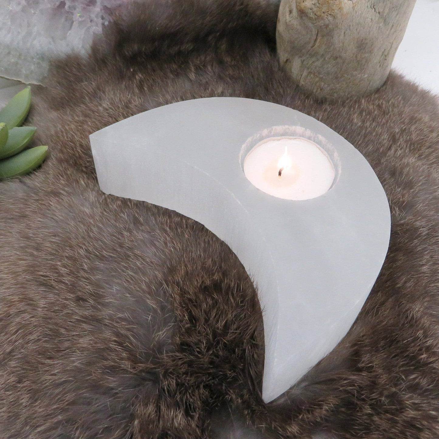 Selenite Moon Shaped Crystal Candle Holders (RK2-36)