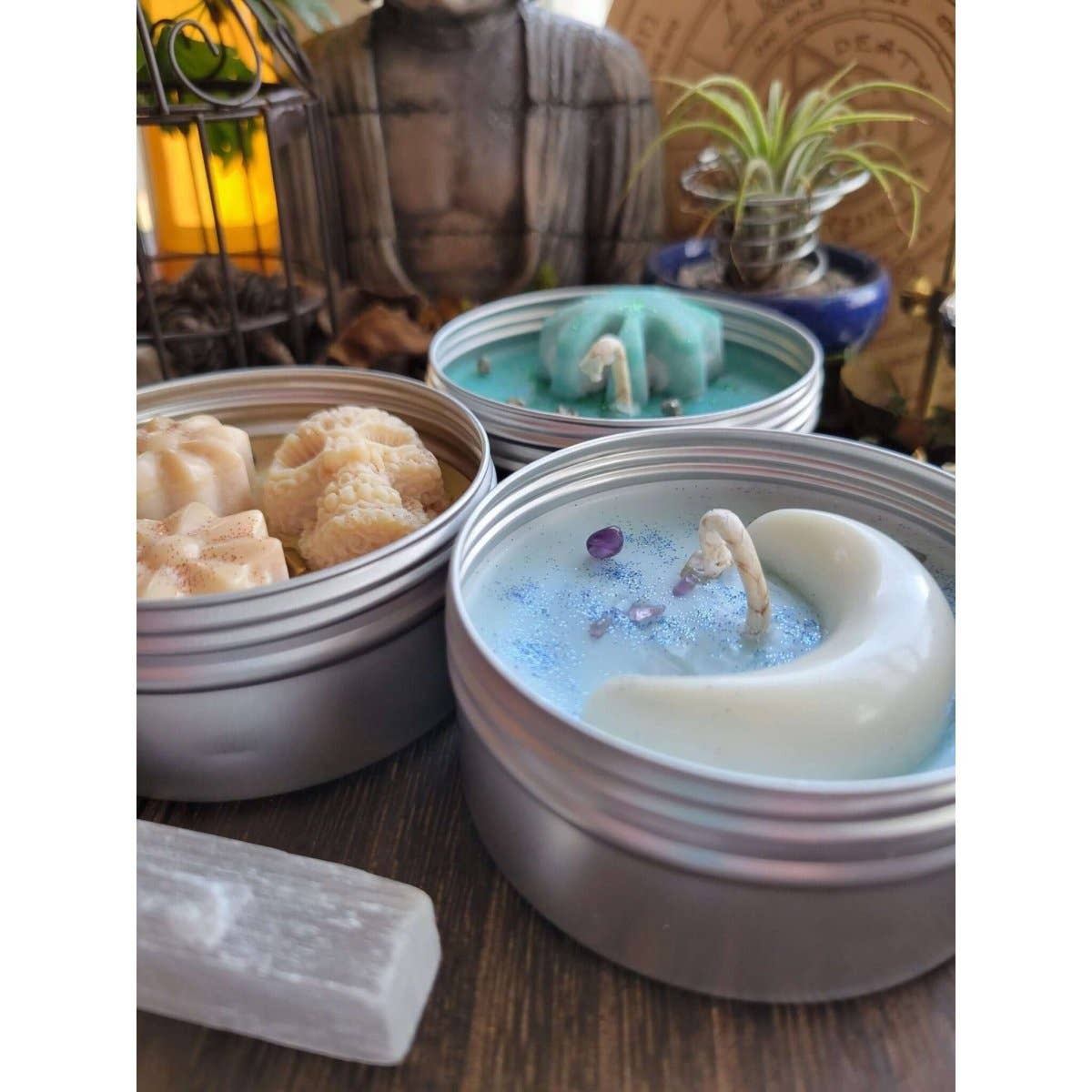 Soy Candles with Crystal chips, Aromatherapy, 4oz/Candle