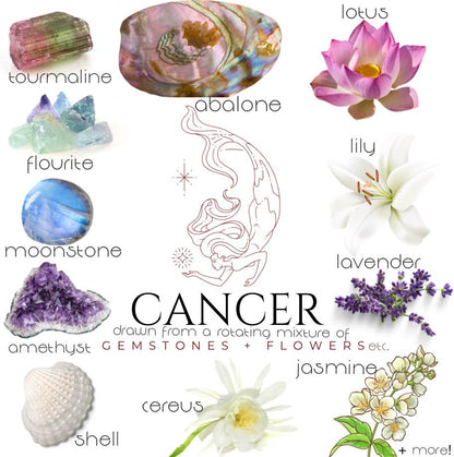 Cancer Crystal Candle, Zodiac Candle w/ Gemstones + Herbs