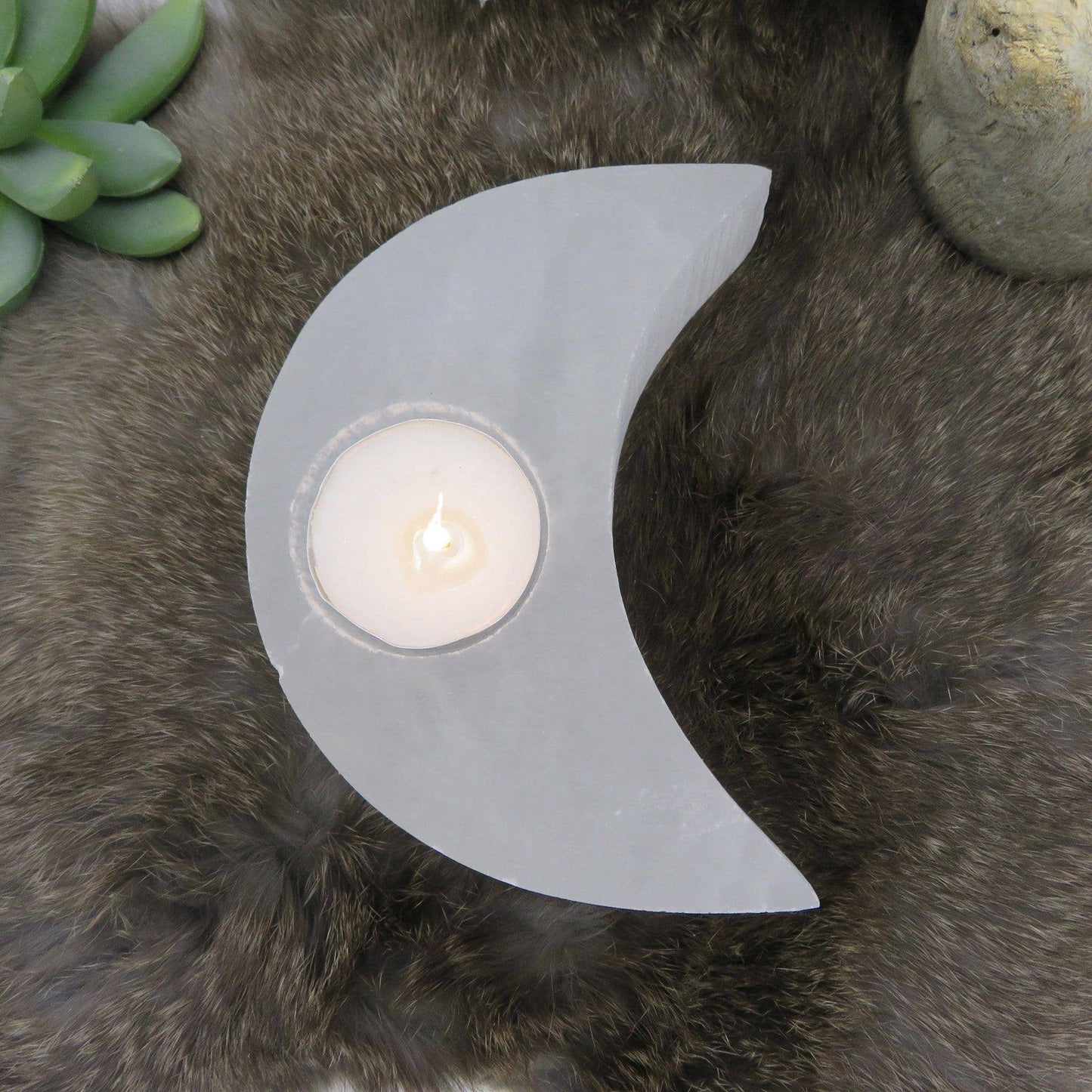 Selenite Moon Shaped Crystal Candle Holders (RK2-36)