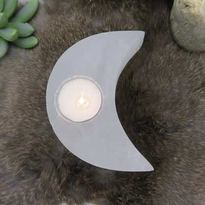 Selenite Moon Shaped Crystal Candle Holders (RK2-36)