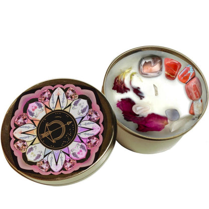 Sagittarius Crystal Candle, Zodiac Candle w/ Gemstones