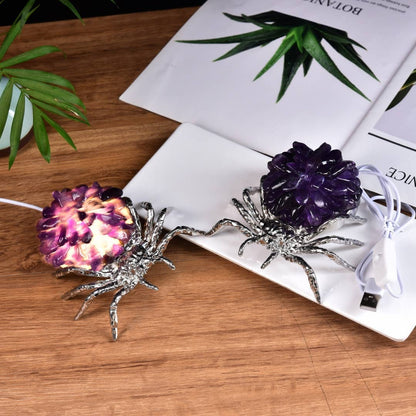 Crystal Spider Lamp – Amethyst (3-Color Light Glow)