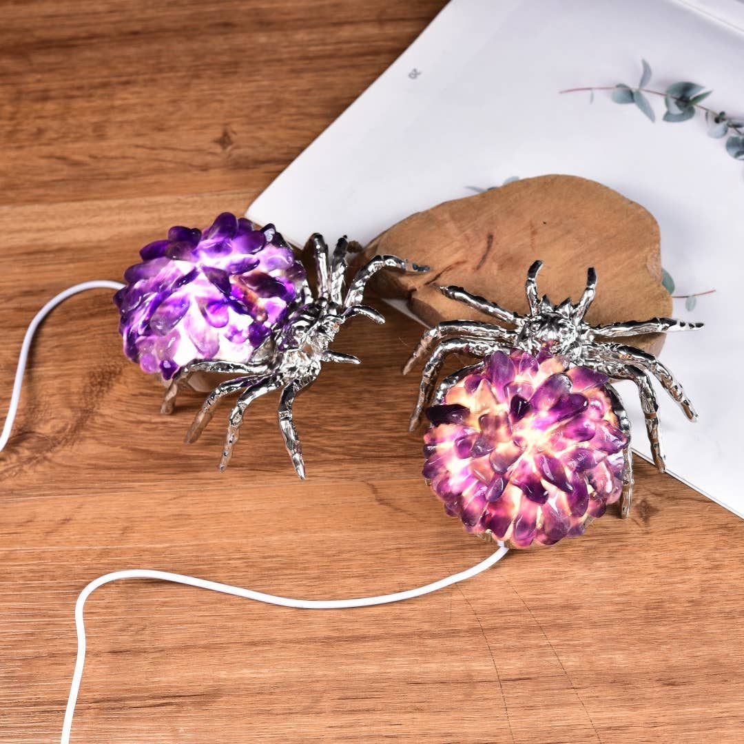 Crystal Spider Lamp – Amethyst (3-Color Light Glow)