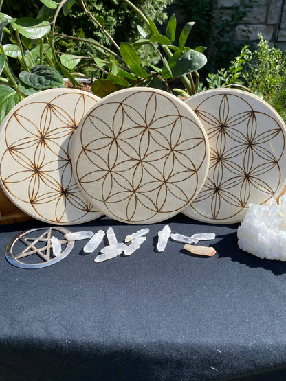 Hand Burned Crystal Grid Collection-Flower of Life variation