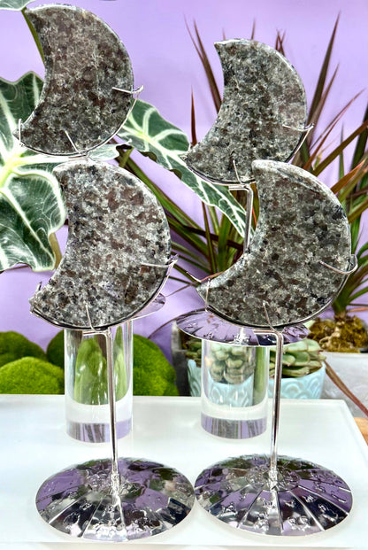 Natural Yooperlite Moon w Zodiac stand