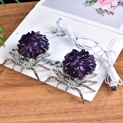 Crystal Spider Lamp – Amethyst (3-Color Light Glow)