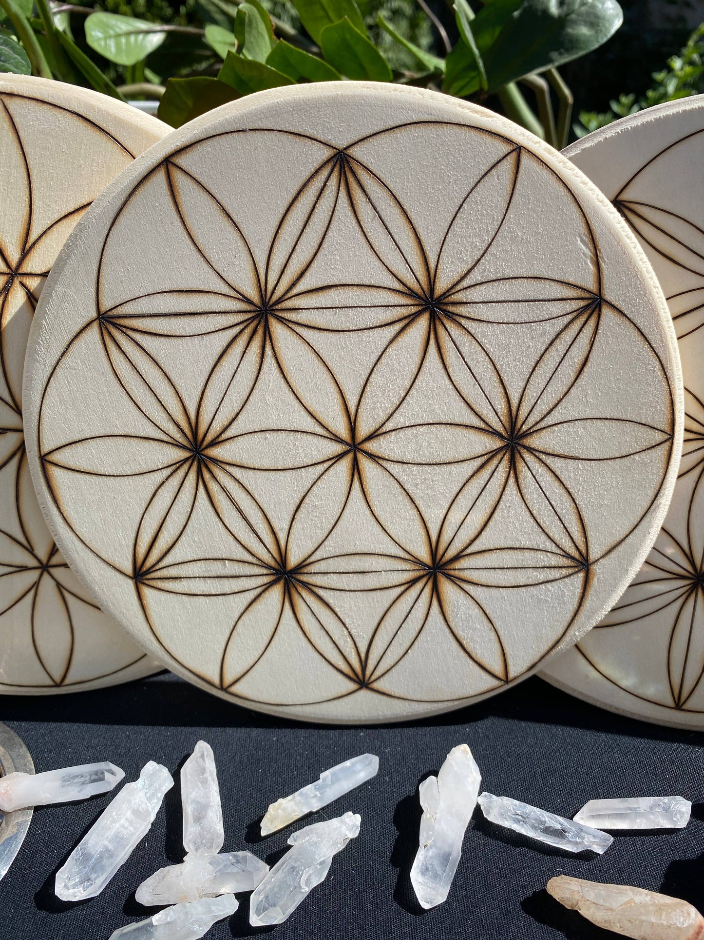 Hand Burned Crystal Grid Collection-Flower of Life variation