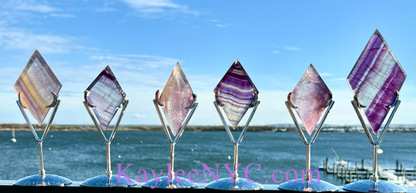 Natural Fluorite Diamond Crystal w Zodiac stand