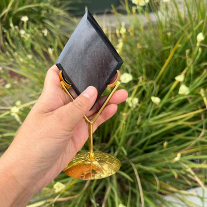 Silver Sheen Obsidian Diamond With Base – 4 Inch