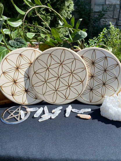 Hand Burned Crystal Grid Collection-Flower of Life variation