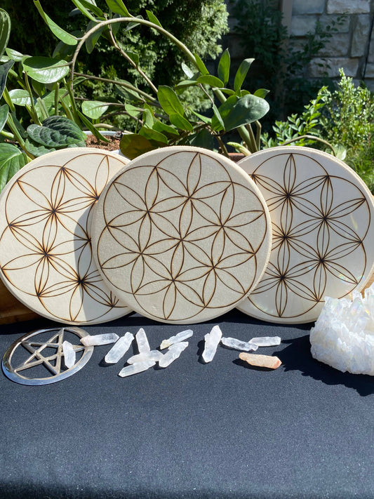 Hand Burned Crystal Grid Collection-Flower of Life variation