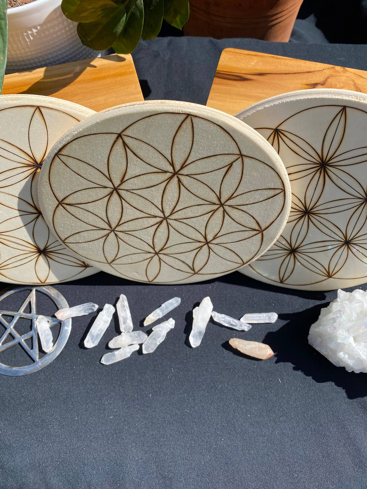 Hand Burned Crystal Grid Collection-Flower of Life variation
