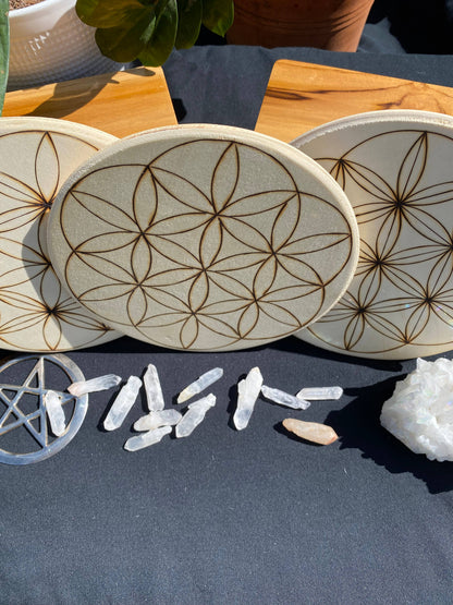Hand Burned Crystal Grid Collection-Flower of Life variation