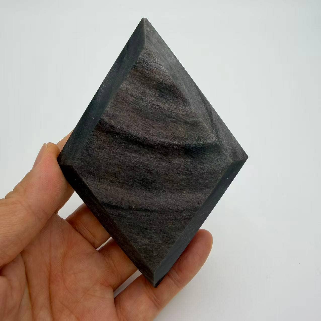 Silver Sheen Obsidian Diamond With Base – 4 Inch