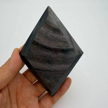Silver Sheen Obsidian Diamond With Base – 4 Inch
