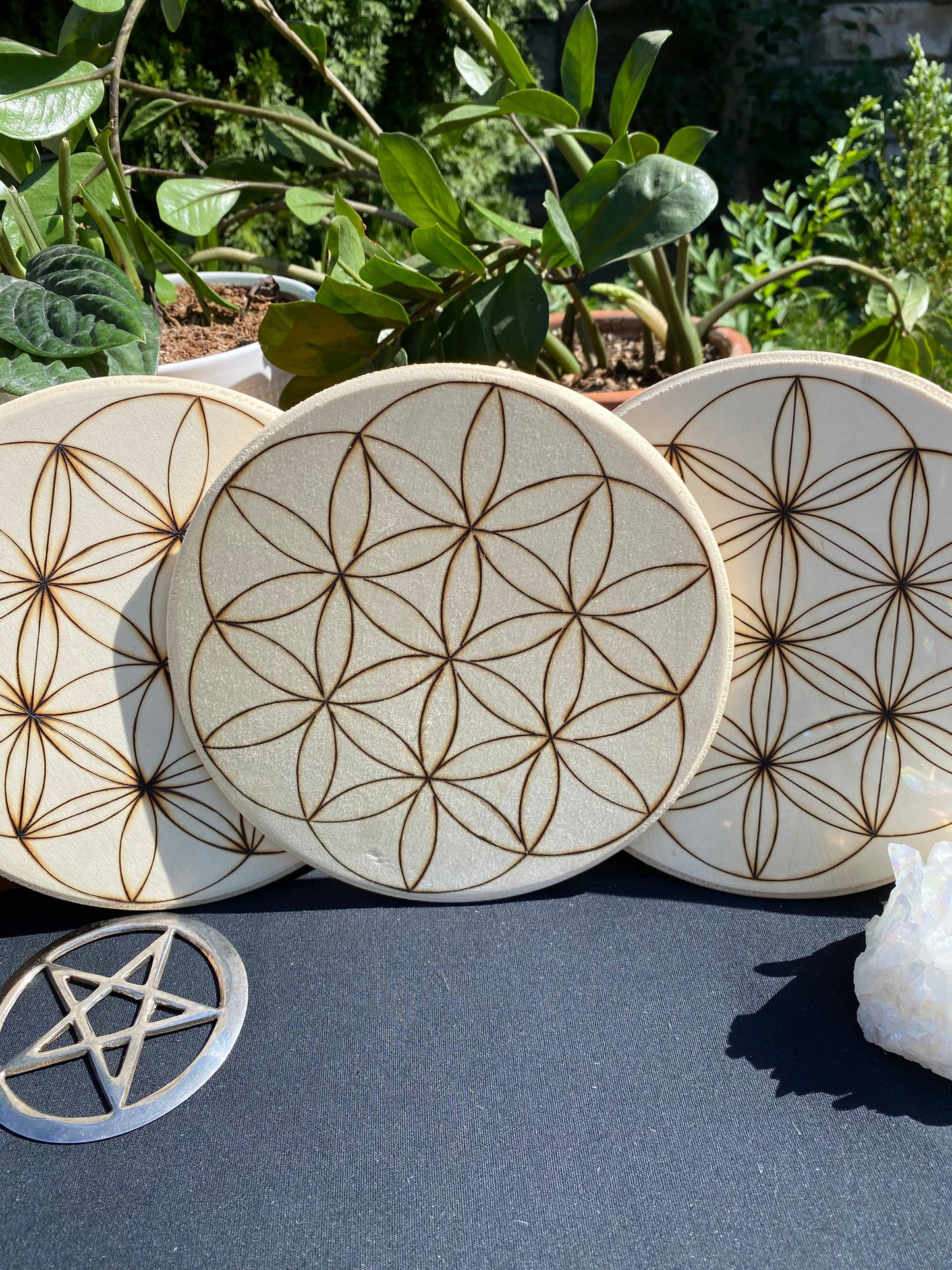 Hand Burned Crystal Grid Collection-Flower of Life variation
