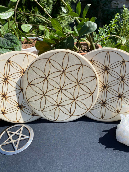 Hand Burned Crystal Grid Collection-Flower of Life variation
