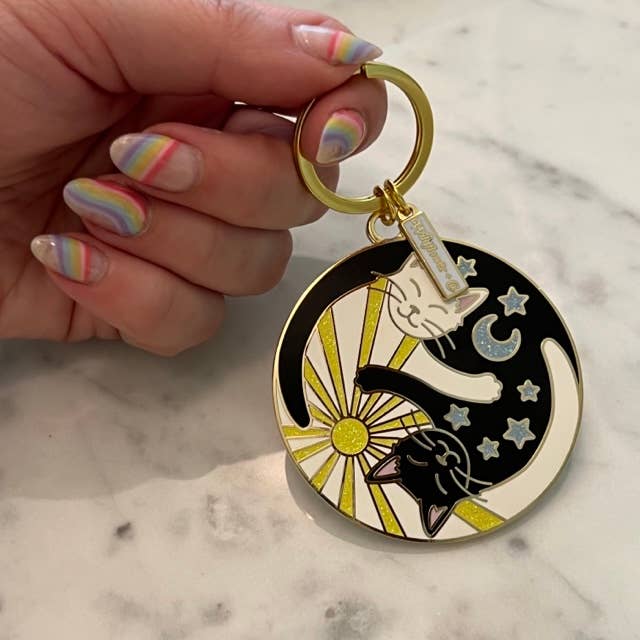 Yin Yang Cats Enamel Keychain - Stocking Stuffer